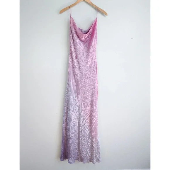 Elegant light pink lavender purple ombre silk maxi gown - Picture 2 of 16